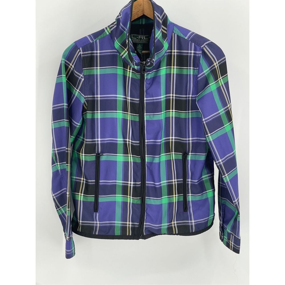 Lauren Ralph Lauren Active Jacket Women's Size Small Plaid Purple Green Full Zip